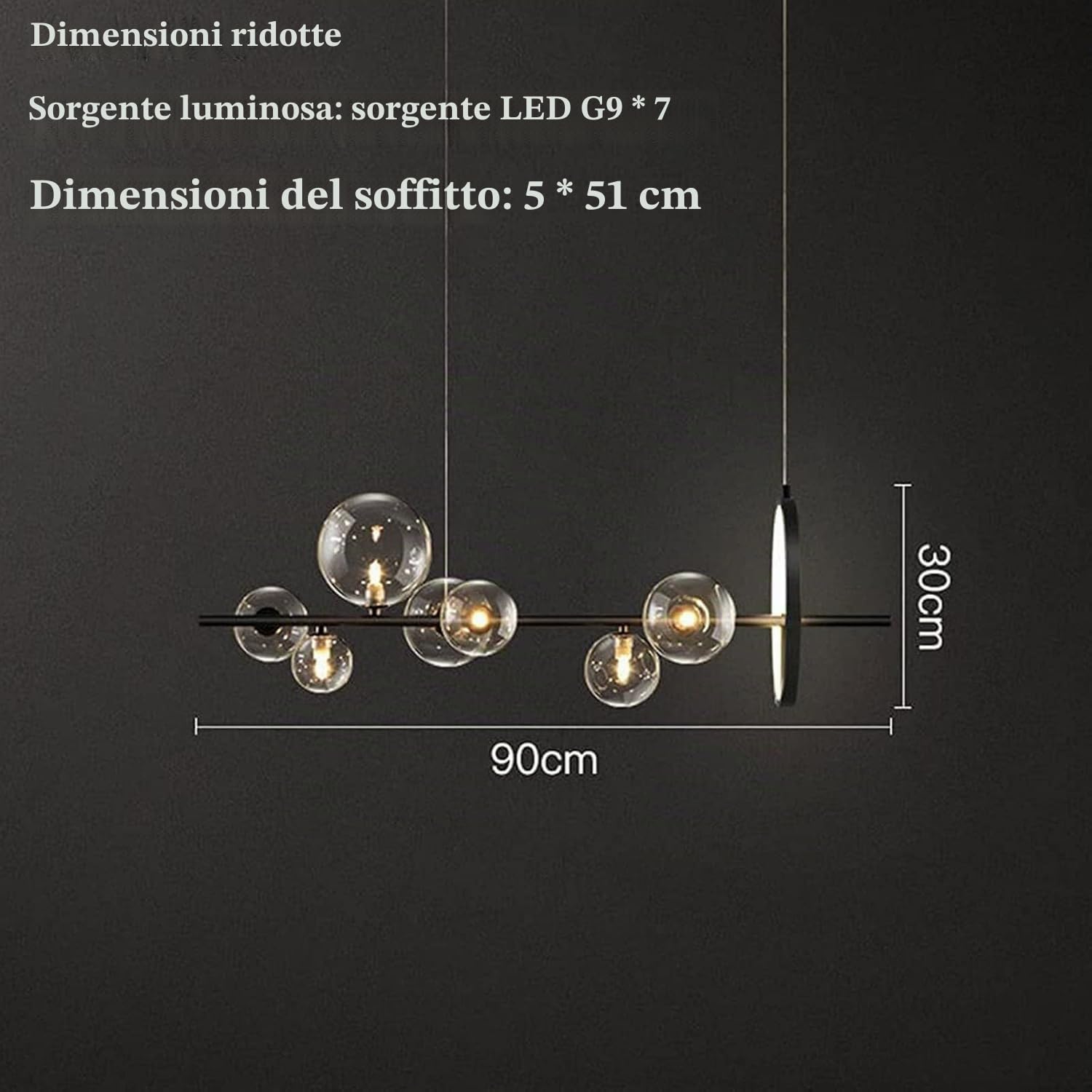 Dopa Dopastore Lampadario a Sospensione 7 Sfere con Attacco G9 e LED Laterale Circolare Lampada Moderna Per Interno IP20 Camera Soggiorno (Nero)