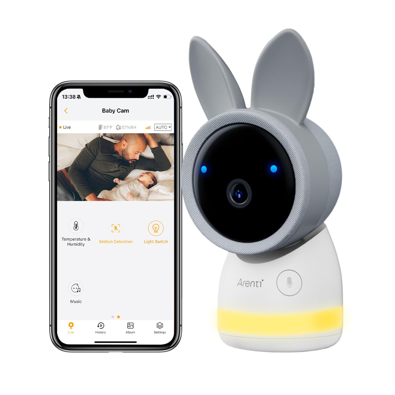 ARENTIAdd-On Camera for Baby 3T,2K Wifi Baby Monitor,Night Light, Motion & Cry & Noise Detect, Auto-tracking, Temperature&Humidity Sensor,Night Vision,2-Way Audio,One-Touch Call