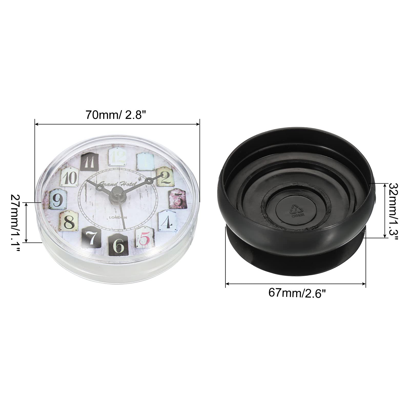 PATIKIL Impermeabile Doccia Orologio, Mini Carino Specchio Orologio Parete con Aspirazione Coppa per Bagno Cucina Casa Decorazione, Nero