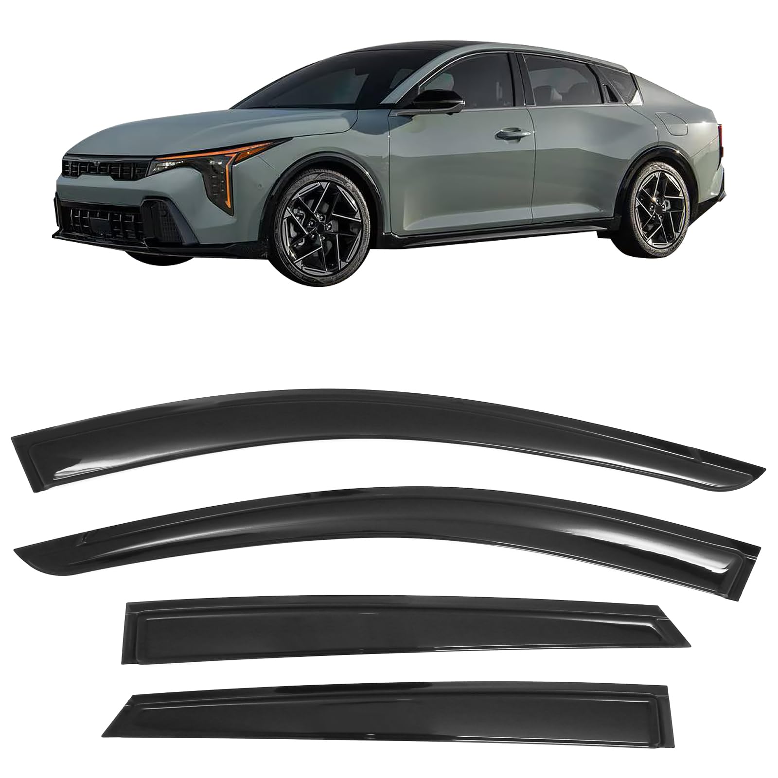 IKON MOTORSPORTS Tape on Window Visors Compatible with 2025-2026 Kia K4, Acrylic Smoke/Tinted Rain Guards, Side Window Wind Deflectors 4PCS