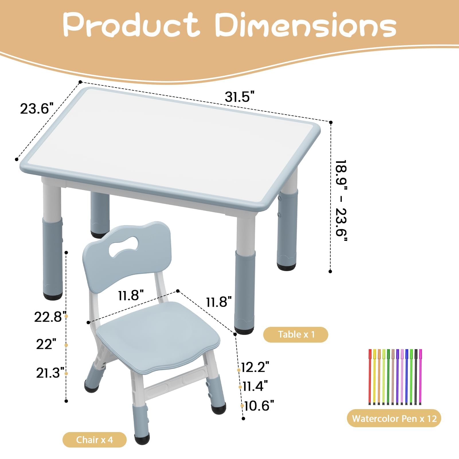 Litake Mesa Infantil Ajustable 4 Sillas Grafiti 80x60cm