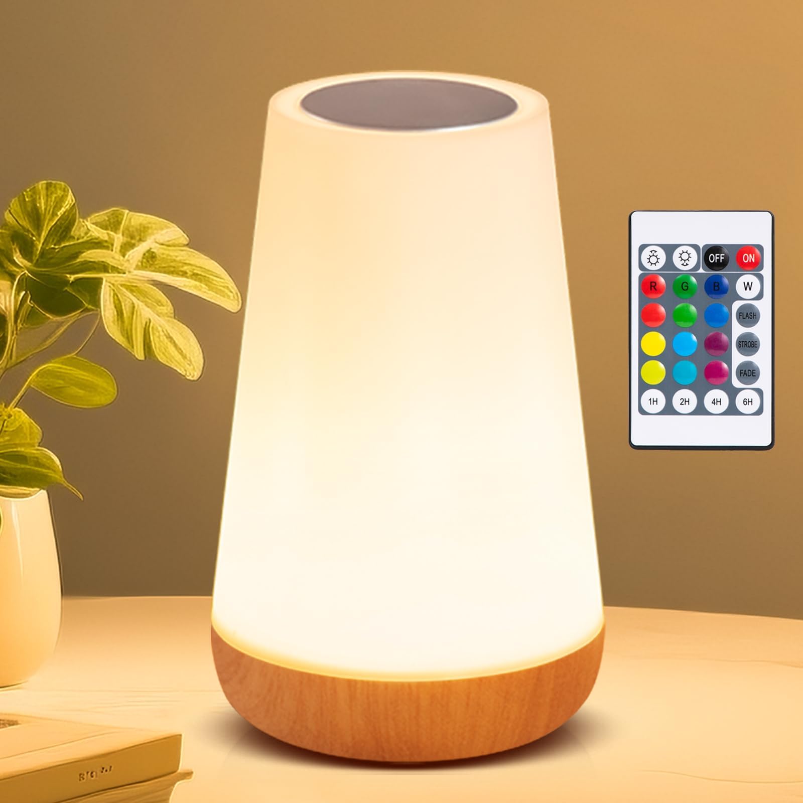 Ledivion Night Light, LED Touch Bedside Table Lamp, RGB Colours Changing, 5 Brightness Level Switch, Timing Function, Rechargable Remote Control Dimmable Light for Bedroom, Living Room