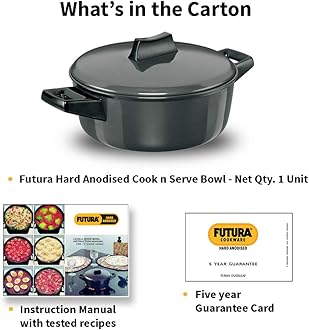 Hawkins Futura 2 Litre Cook n Serve Bowl, Hard Anodised Saucepan with Hard Anodised Lid, Sauce Pan for Cooking and Serving, Black (ACB20), Aluminium