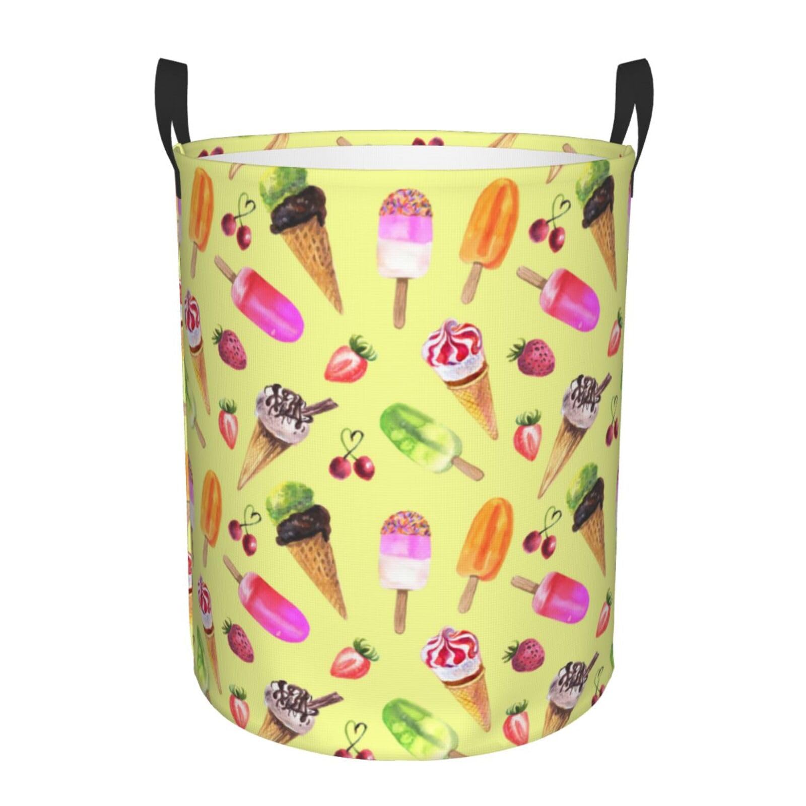 Laundry Basket Watercolor Icecream Laundry Hamper Waterproof Idea Hampers Large Collapsible Baskets with Handle Suitable for Bedroom Bathroom Utility Room Kitchen