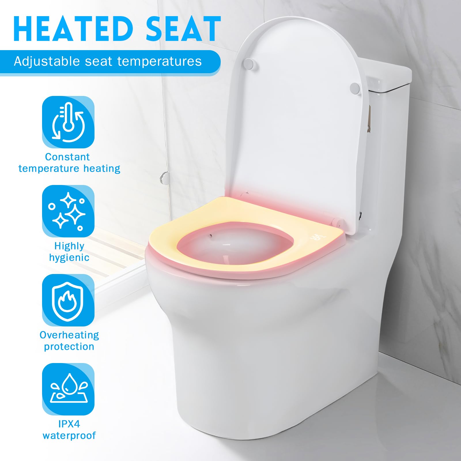 Inteligentna deska sedesowa WC Bidet z podgrzewanym siedziskiem | Toaleta Prysznic Bidet, 3 ustawienia temperatury, Automatyczne opadanie, Wskaźnik temperatury, Światło nocne