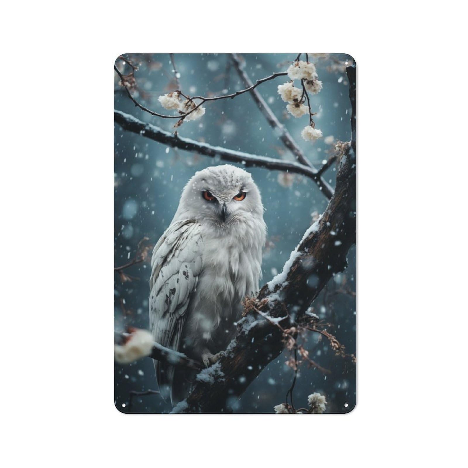 Junmoney Snowy White Owl Retro Metal Wall Sign 30X20cm With For Bar Or Restaurant, A Housewarming Gift For Hospitality Decor Collectors
