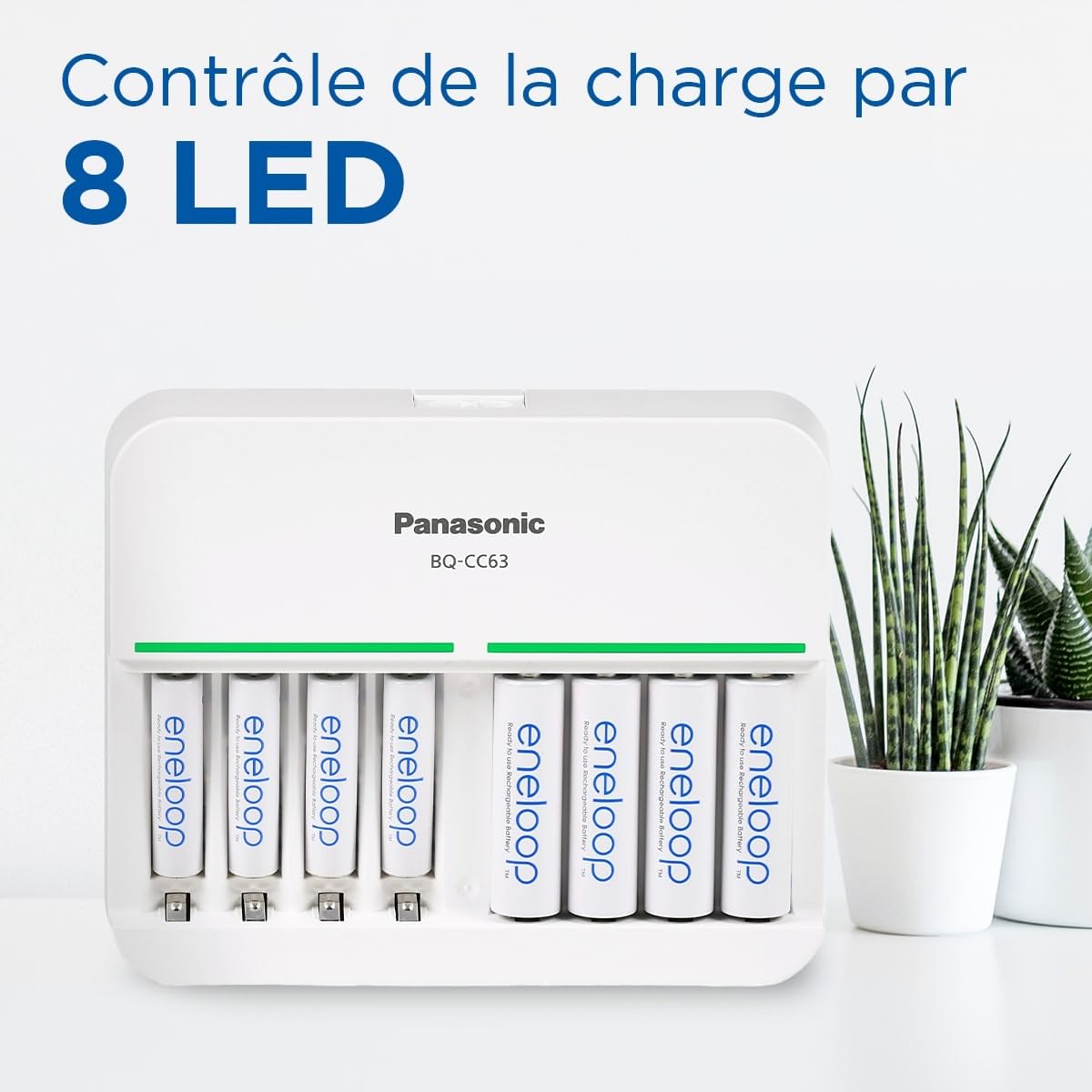 eneloop Smart 8 Chargeur, pour 1-8 Piles Rechargeables AA/AAA, 5h de Temps de Charge, 9 Fonctions de sécurité