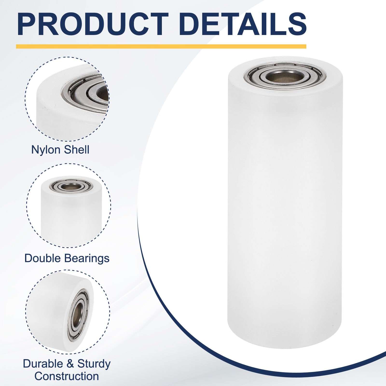 uxcell 2Pcs Nylon Roller Wheel with Bearings, 5/8" Bore x 1-7/8" Width x 4-3/4" Length, CNC Guiding Wheel Flat Belt Idler, Nylon Pulley (White) — Amazon image 3