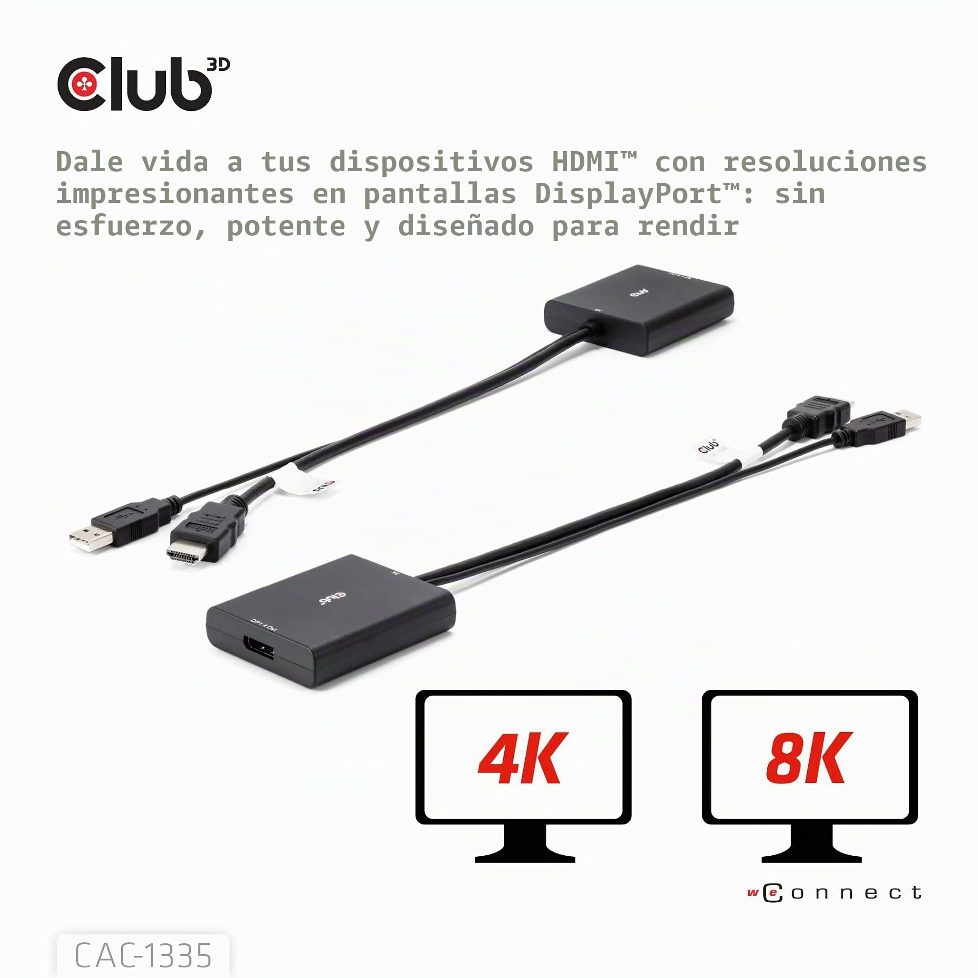 Club 3D CAC-1335 HDMI + Micro USB a DisplayPort 4K120Hz o 8K30Hz St/B Adaptador Activo