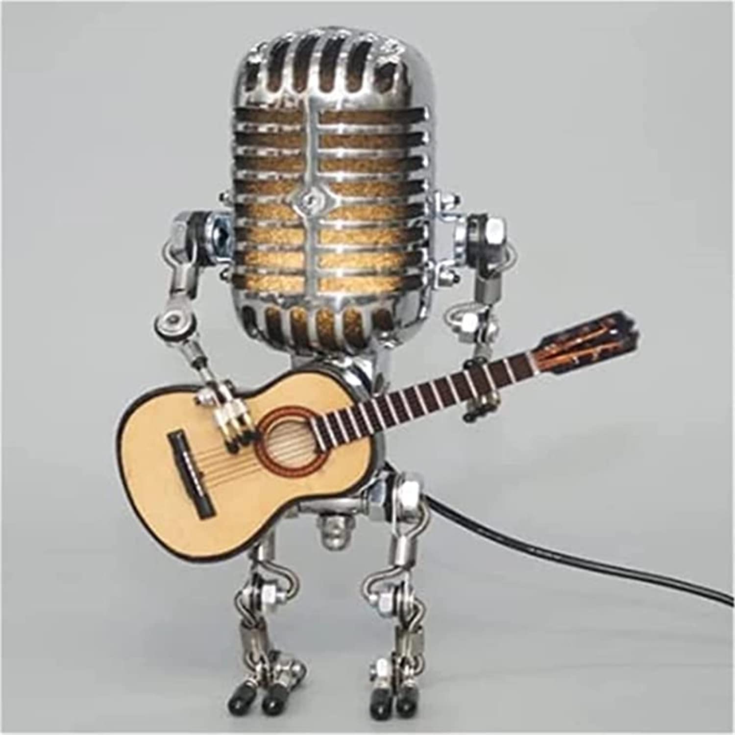Edirftra C Retro Style Microphone Robot Table Lamp, Holding Guitar Retro, Retro Light Home Decoration Bedside Table Lamp, Bedroom, 16 * 10 * 8Cm,