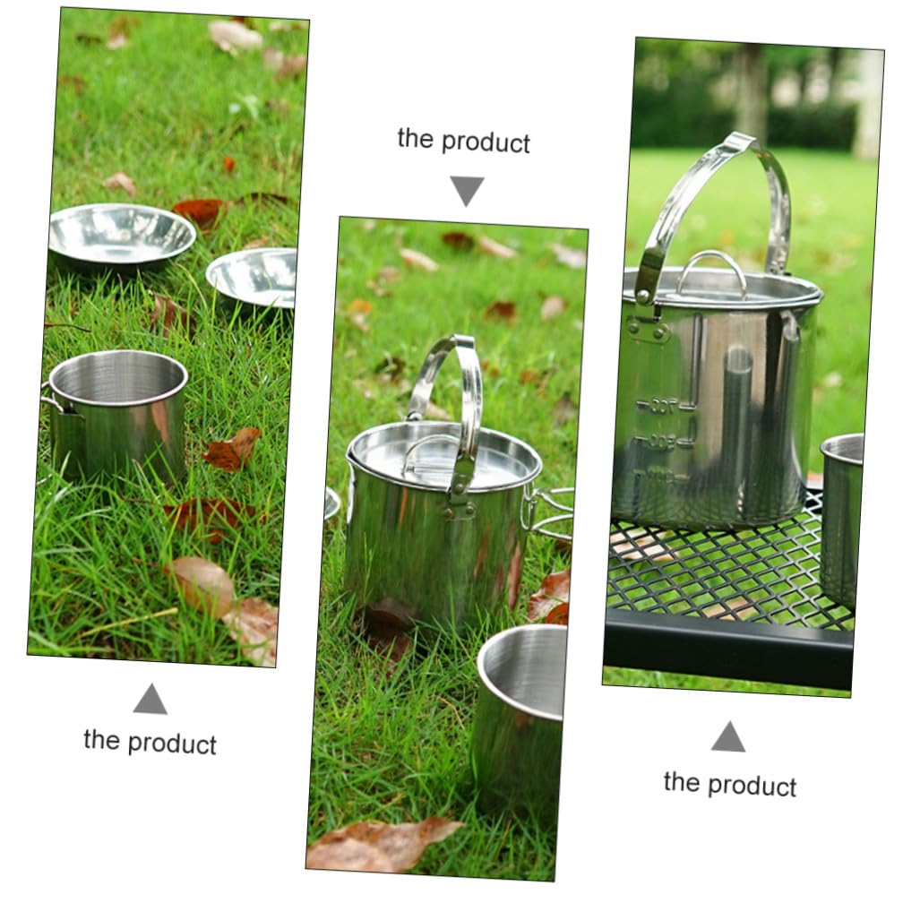 HANABASS Kit Couvert Camping Bouilloire Randonnée Cuisine Pique- Bol Acier Inoxydable Vaisselle Extérieur