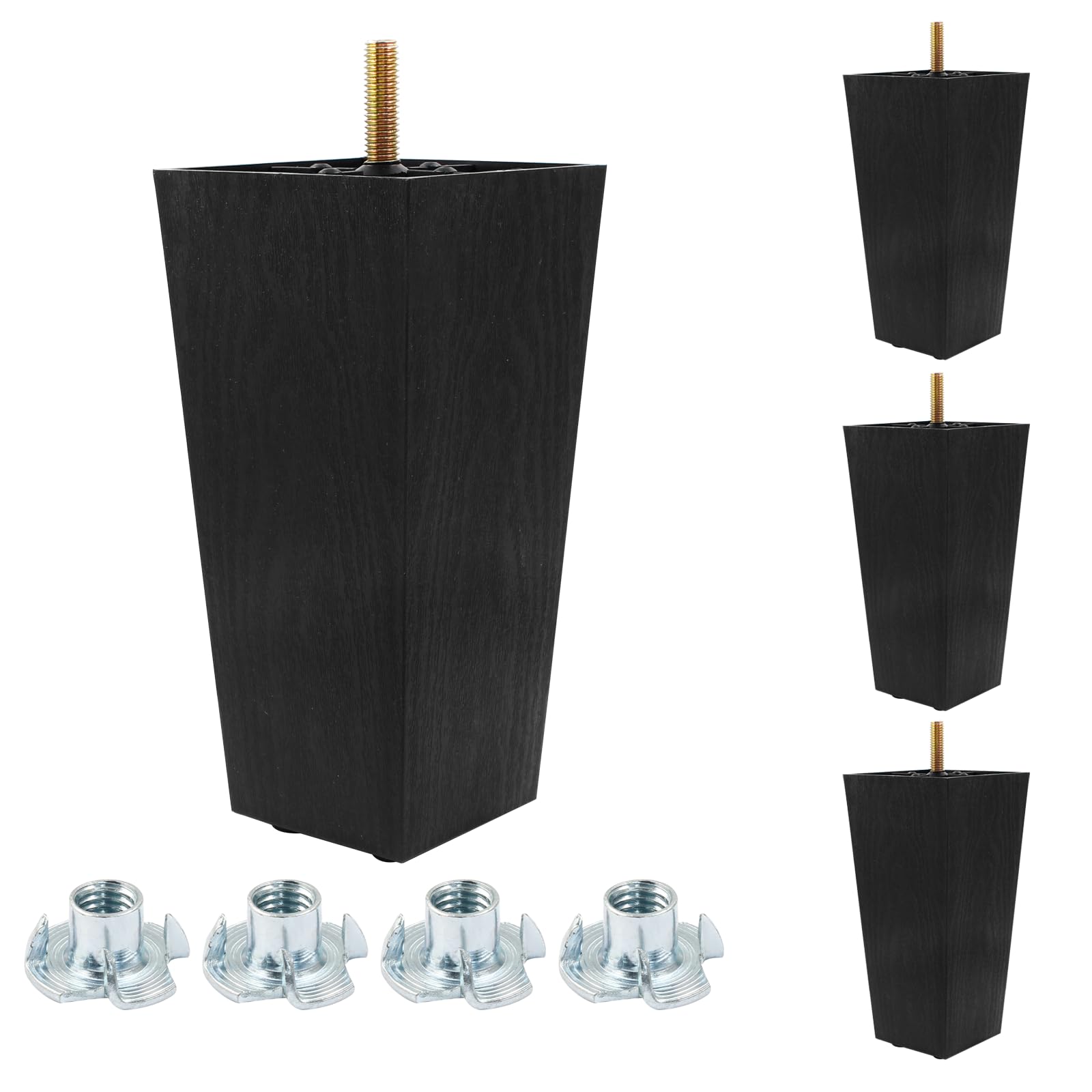 Patas de plástico para muebles de sofá, juego cuadrado de 6 pulgadas con tuercas M8 para camas