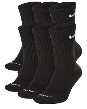 Nike Everyday Plus Cotton Cushioned Crew Socks 6 Pair Black Large
