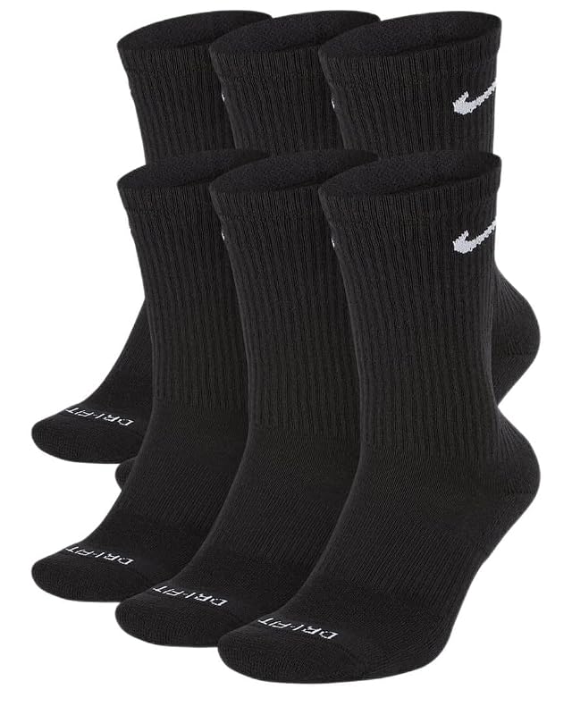 Nike Everyday Plus Cotton Cushioned Crew Socks 6 Pair Black Large