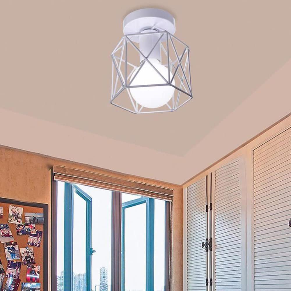 Nordic Dining Room Chandelier Creative Iron Cage Ceiling Lamp Semi Flush Mount Ceiling Light Close to Ceiling Lights Retro Bedroom Entrance Hallway LED Lamps