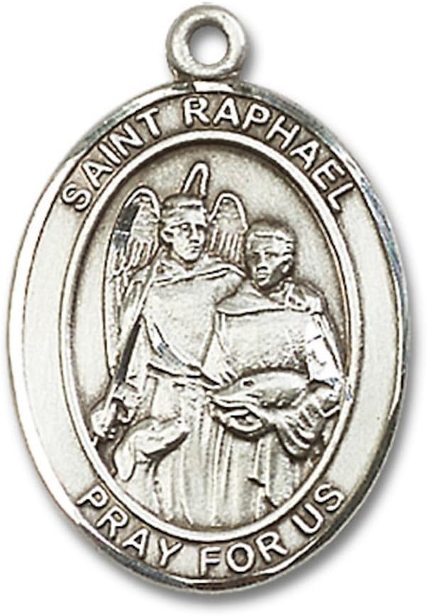 Bonyak Jewelry St. Raphael The Archangel Hand-Crafted Oval Medal Pendant in Sterling Silver