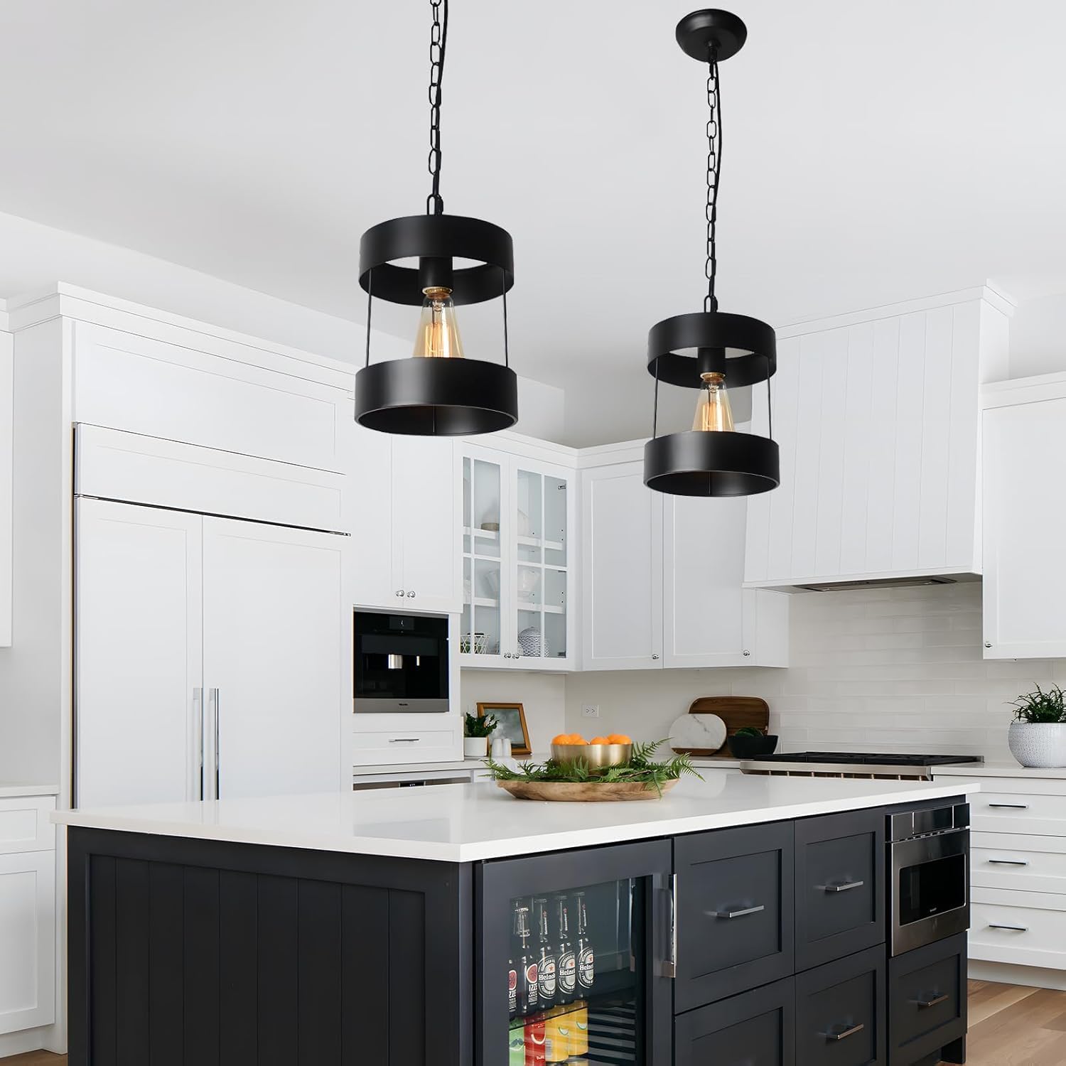 Shine Decor 1-Light Black Pendant Light, 71.26" Height Adjustable Kitchen Pendant Light Over Island, Metal Cylinder Pendant Light Fixture for Dining Room Bedrooms Bathroom Entryway