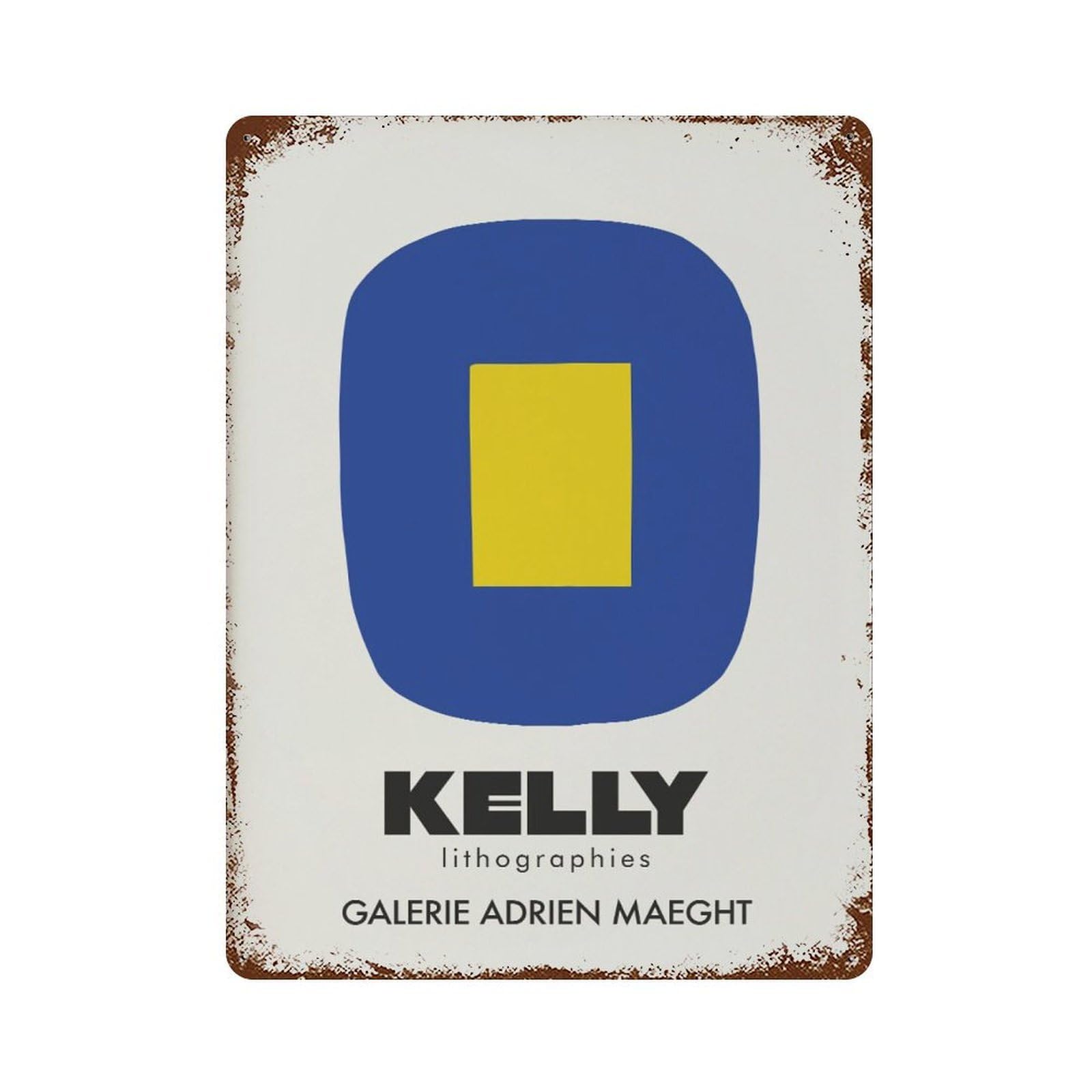 xiaoxiaoshen Kelly Lithographies Galerie Maeght Exhibition Navy Blue And Yellow Wall Decor Art Metal Tin Poster Modern Home Decor Art Home Bar Shop Decorations Vintage Sign 40x30cm