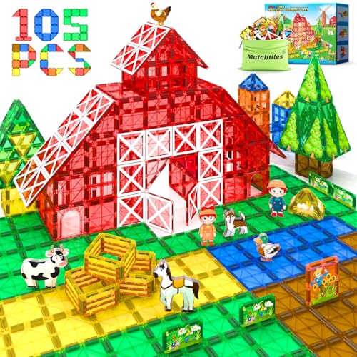 Magnetic Tiles with Farm Animals, Magnetic Blocks Building Toys f...