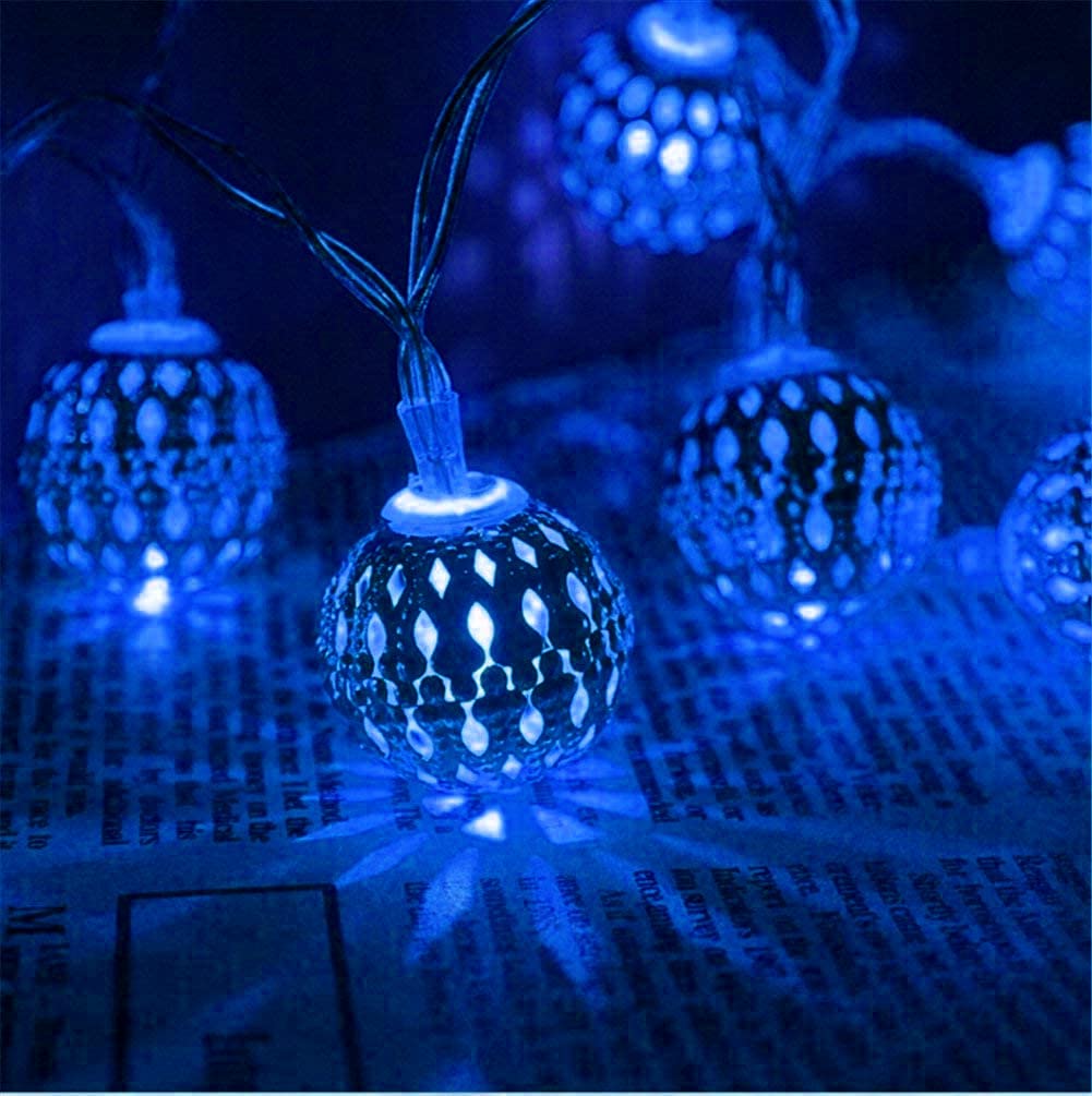 Stringa di luci a sfera in metallo, 5 m, 50 LED, in metallo, a batteria, con 8 modalità per Natale, feste in casa (blu)