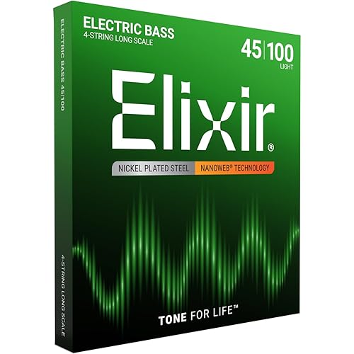 Elixir Strings Nickel Plated Steel 4-String Bass Strings w NANOWEB Coating, Long Scale, Light (.045-.100)