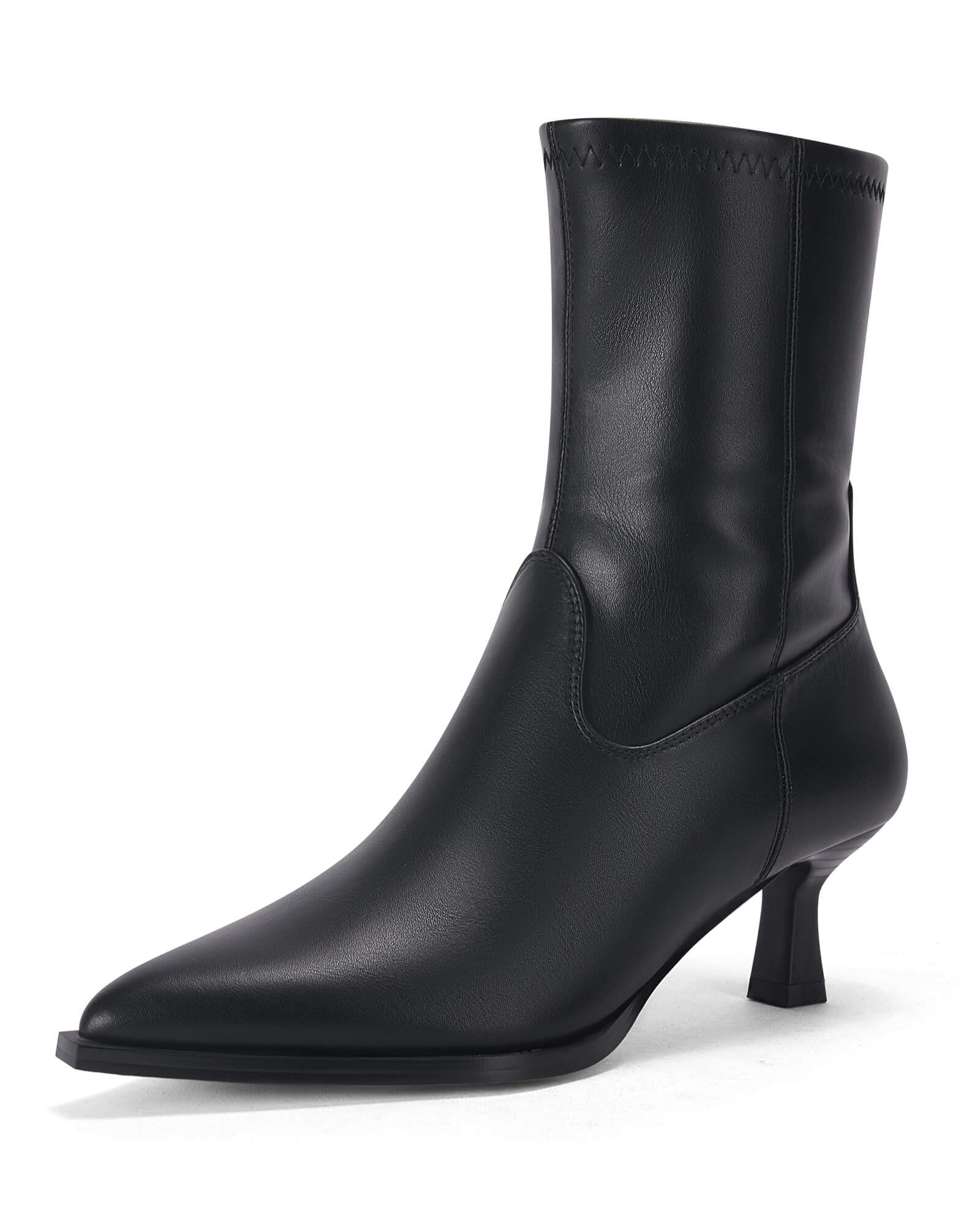 Coutgo Womens Pointed Toe Ankle Boots Stacked Kitten Low Heel Side Zipper Fall Booties Shoes