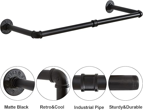 Miniatura 7 de IBUYKE TYJ001H-2 - Juego de 2 percheros industriales para colgar en la pared, 37 pulgadas, para ahorrar espacio, barra de ropa desmontable