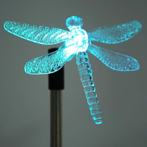 Miniatura 4 de Paquete de 2 luces solares de jardín al aire libre impermeable luz LED que cambia de color libélula solar para paisaje luz de estaca