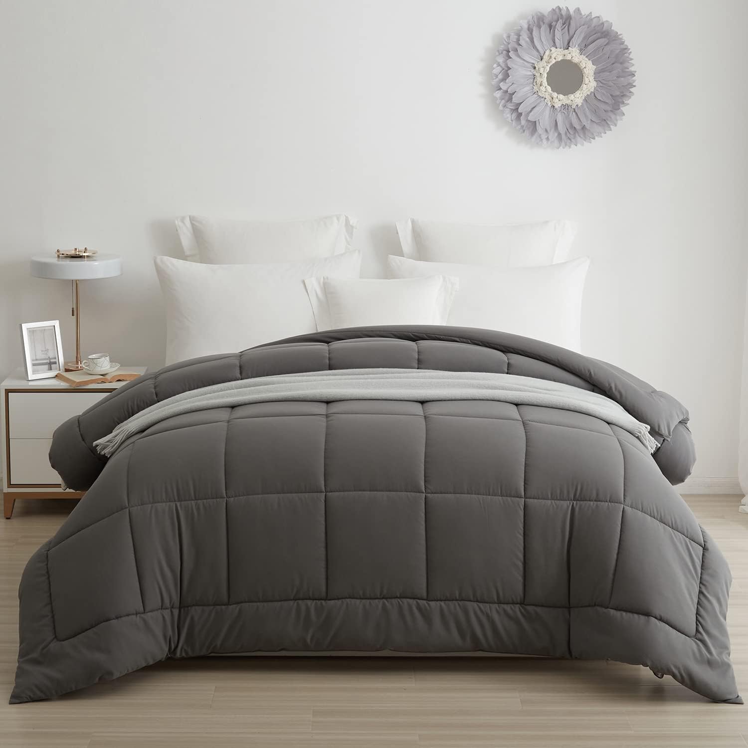 BedTreat Down Alternative Comforter with Corner Tabs - All Season Quilted Twin Size 240 GSM Grey Comforter, Machine Washable Microfiber Bedding