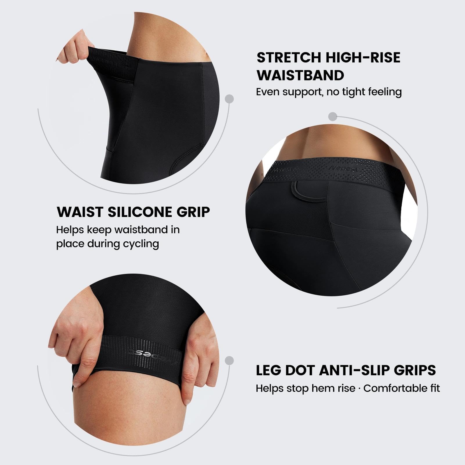 Nepest Radlerhose Damen Gepolstert 4D UPF 50+ | Fahrradhose Damen Mit Polster, Atmungsaktiv, Reflektierende, 3 Taschen, 4-Wege-Stretch, Bike Biking Cycling Shorts Women