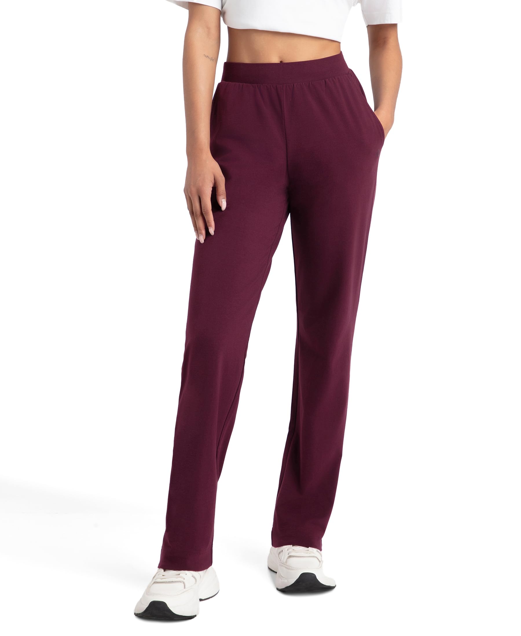 Jockey 1302 Women's Super Combed Cotton Elastane Stretch Relaxed Fit Trackpants with Side Pockets