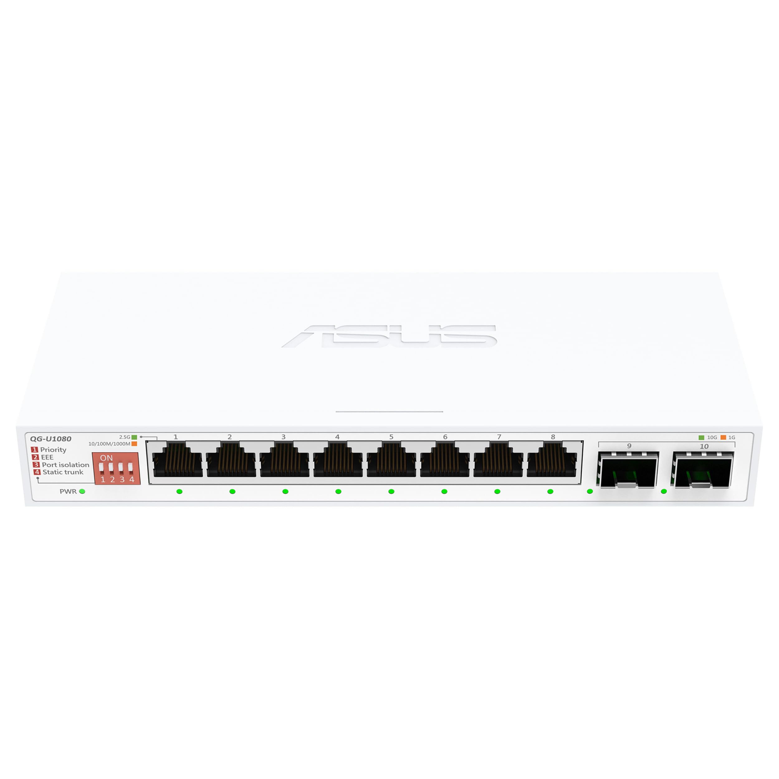 ASUS QG-U1080 - Switch no gestionable de 8 Puertos 2,5G y 2 Puertos 10G SFP Plus, 4 Modos Inteligentes, hub de Redes domésticas, Separador Ethernet, Plug and Play, fácil configuración, silencioso