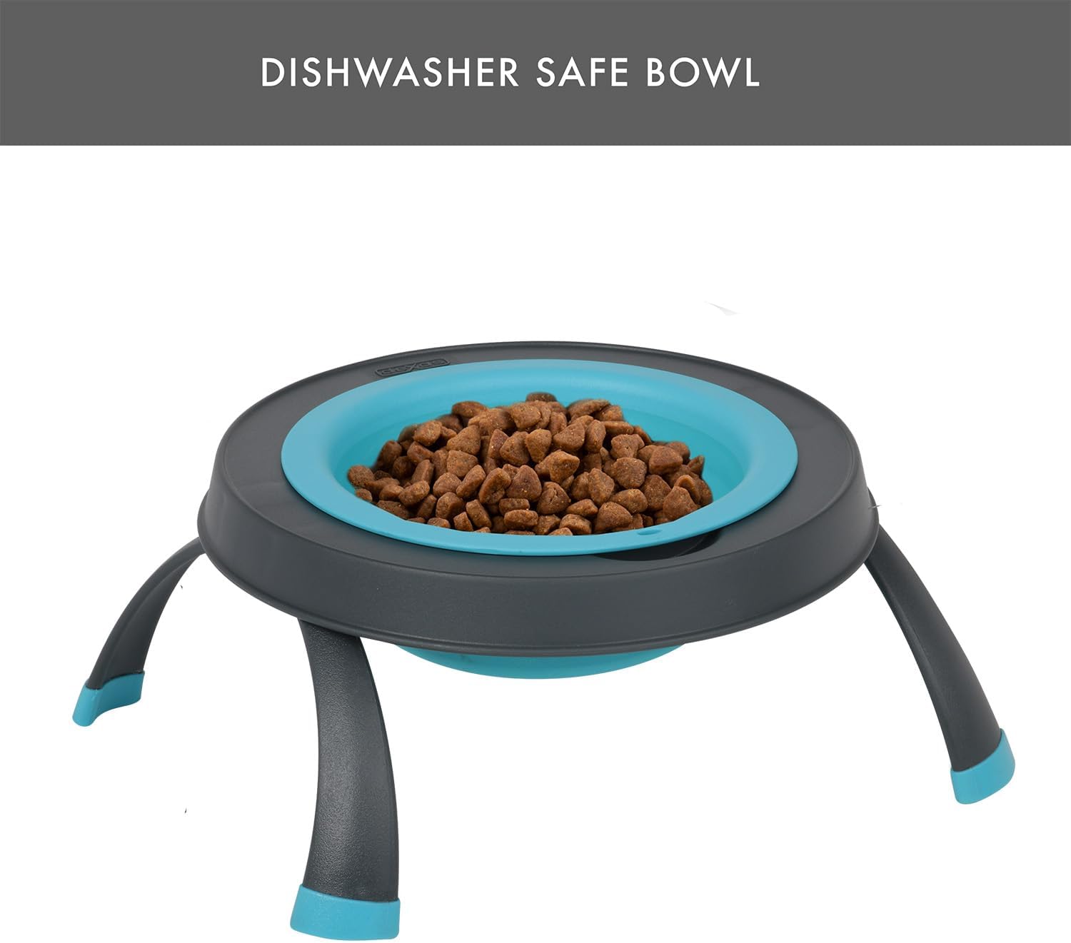 Dexas Pets Elevated Pet Feeder, Small, 1.5 Cup Capacity, Blue, Raised Pet Food and Water Bowl