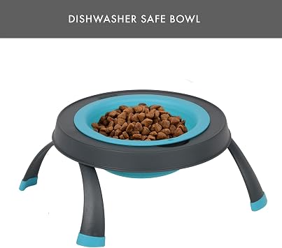 Dexas Pets Elevated Pet Feeder, Small, 1.5 Cup Capacity, Blue, Raised Pet Food and Water Bowl