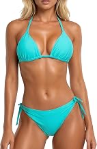 CharmLeaks Bikini Sets for Women 2 Piece Triangle Halter Bikini | Removable Padding, Low Rise, Adjustable side ties, Full Lining, Breathable, Quick-drying, Beach, Swimming