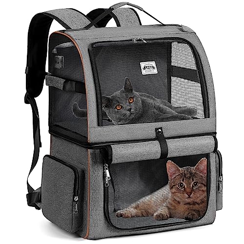Lekebobor-Double-Cat-Backpack-Carrier-for-2-Cats-Double-Compartment-Pet-Carrier-Backpack-for-Two-Small-Cats-or-One-Medium-Dogs-Cats-Carrier-Backpack-Dog-Carrier-Backpack-Fits-Up-to-24-LbsGrey