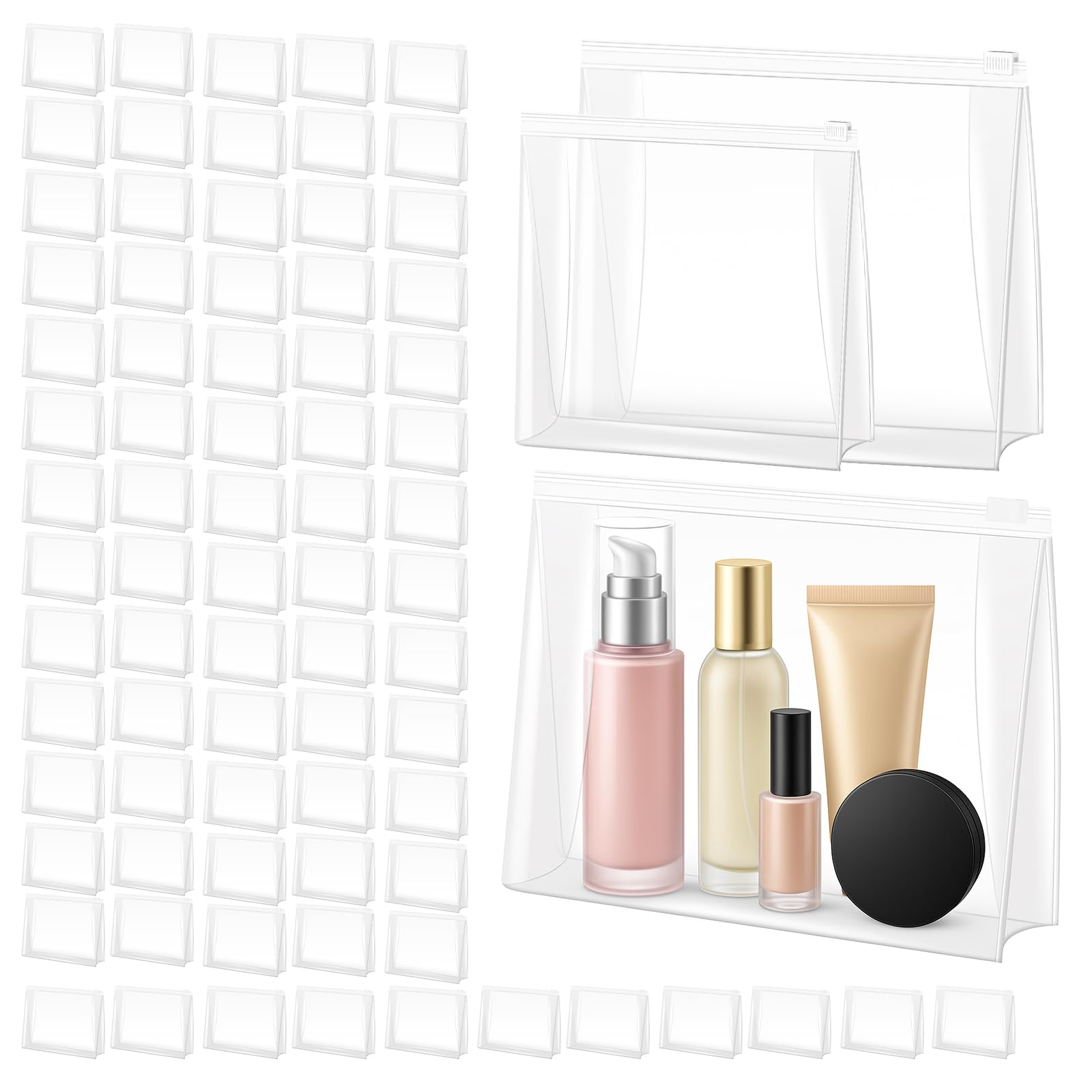 Circloophs Bolsa de maquillaje transparente, paquete de 80 bolsas de cosméticos grandes con cremallera, bolsas de viaje aprobadas por la TSA, bolsas de viaje a granel para artículos de tocador