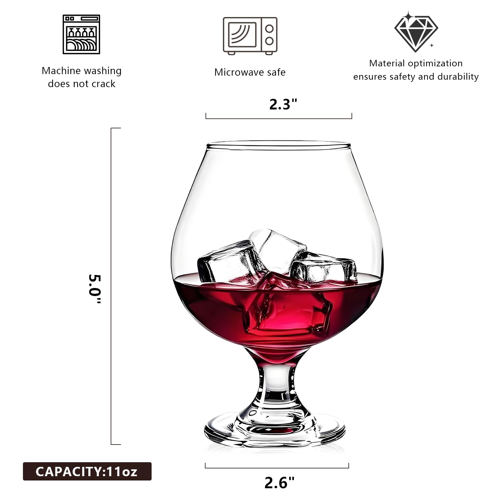 Juego de 2 copas de coñac, copas de vino cortas de 11.5 onzas, juego de copas de vino de tallo corto para bourbon, coñac, brandy, vasos cortos de degustación de cerveza (2 piezas)