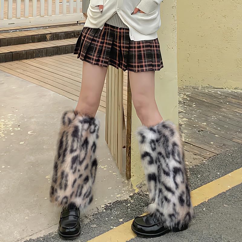 Image of Sexybody Leg Warmers for Women & Girls Y2K Kawaii Fluffy Fur Flared Leg Warmer Furry Goth Grunge Socks Harajuku Leopard