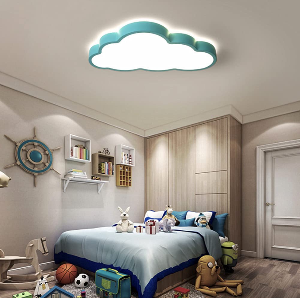 Cloud Shape LED Ceiling Light Kids Room Flush Mount Light Fixture Modern Close to Ceiling Light Children Room Ceiling Lighting for Boys Room Girls Room Bedroom(White, 19.5''-Warm Light) M(Blue,23.5