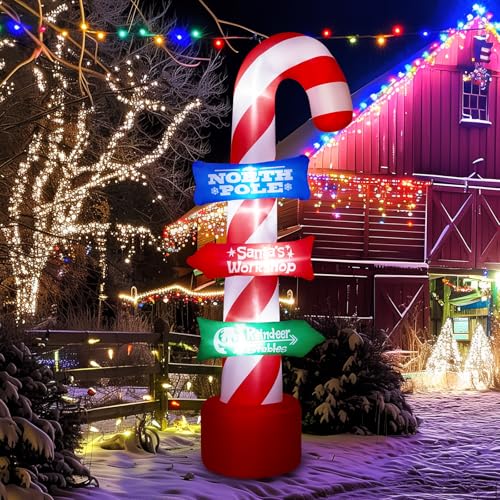 SOLLED 8 FT Outdoor Candy Cane Stacking Sign Inflatables with LED Lights Blow Up Yard, Garden, Outdoor Inflatable Christmas Candy Canes Xmas Blow Up Decor for Holiday,Outdoor Dec for Christmas Parties