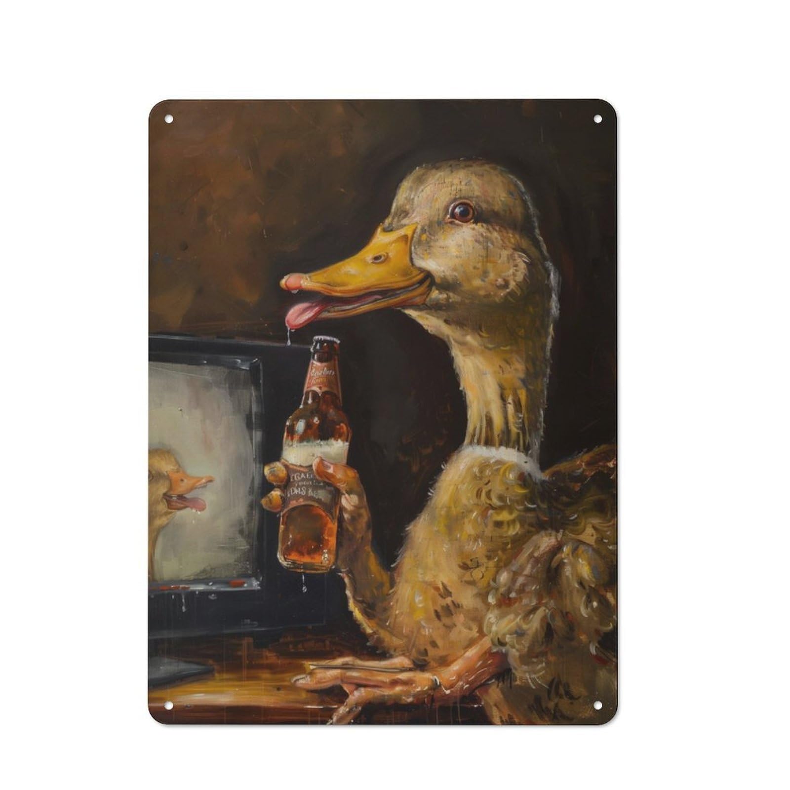 Junmoney Drunk Duck Drinking Beer Vintage Metal Sign 40X30cm Featuring Home Bar Decor For Cafe, Pub, Workshop Or Home Bar