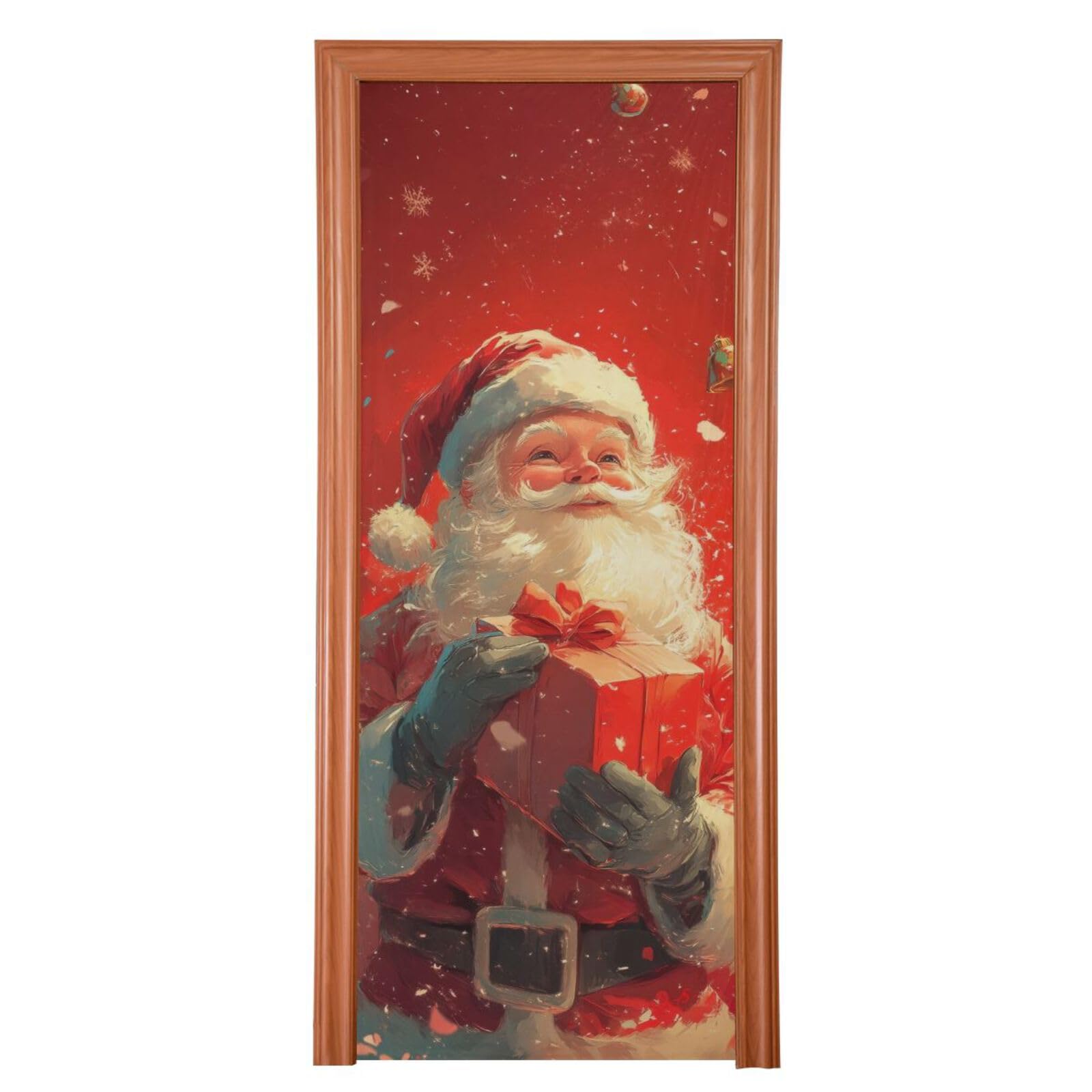 FLildon Santa Claus Red Christmas Door Cover Decoration, Party Accessory Porch Decor for Festive Ornament Room Door Covers 35 x 79 Inch