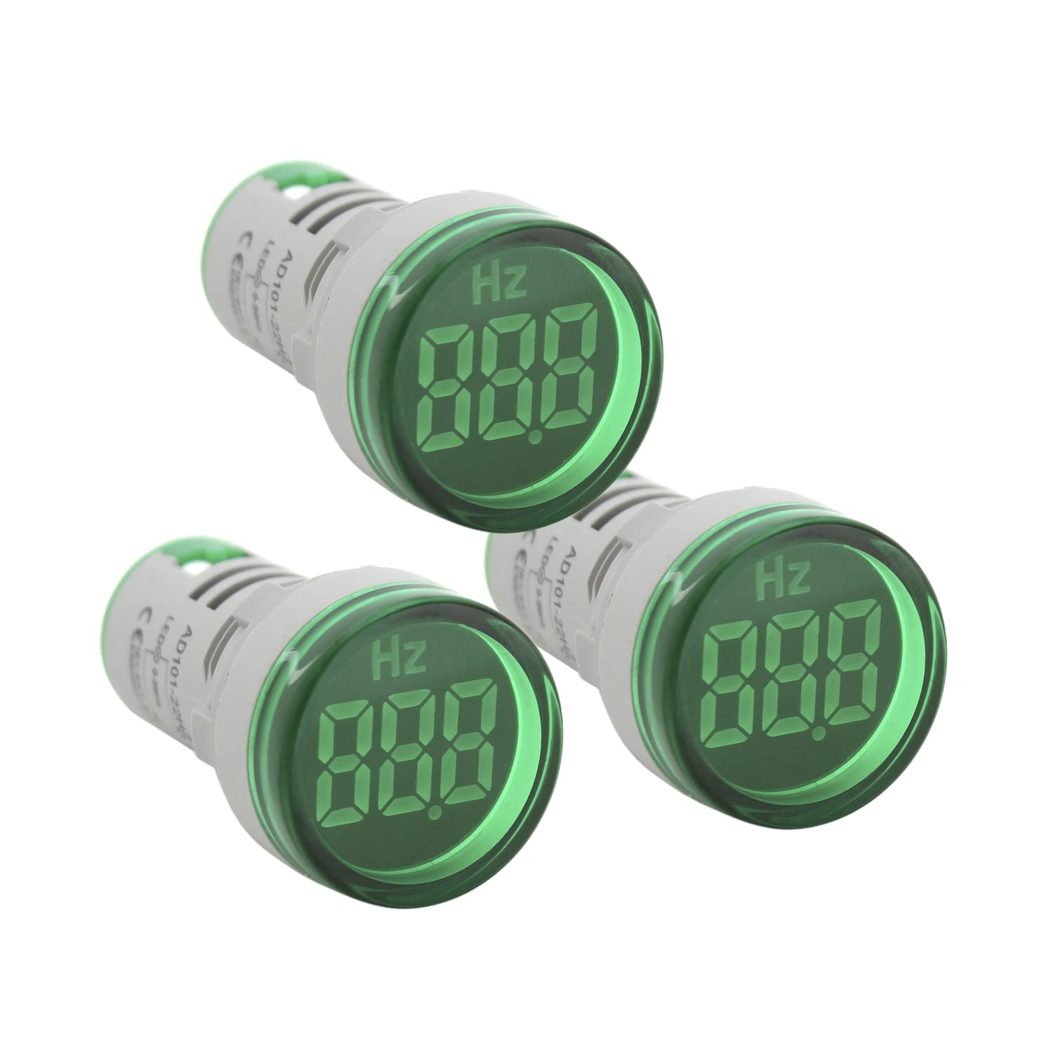 Round Frequency Meter LED Digital Display Hz Frequency Indicator Light with Measuring Range 0-99HZ, 22mm, Around 200ms/ time, Measuring Temperature -20 to 199C° - Green (3 Pack)