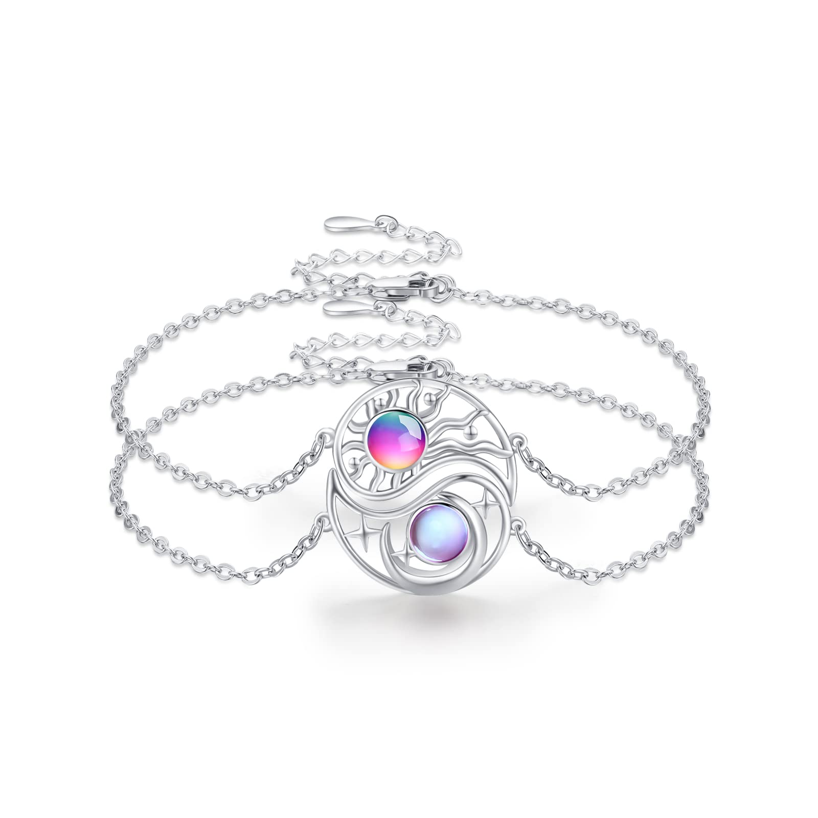2 Stücke Bff Armband Mond Sonne 925 Sterling Silber Schwestern Armband Runden Kristallen Mondstein Sonne Mond Freundschaftsarmband Bff Schmuck für 2