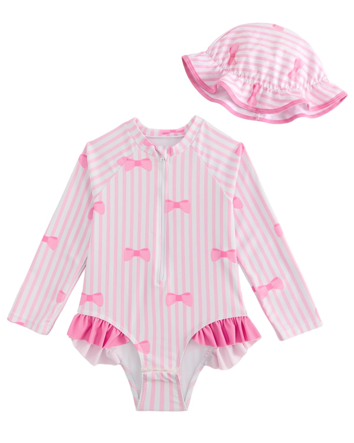 WYTbaby Uv Kleidung Baby Mädchen Langarm Einteiler Badeanzug Baby mit Hut, Kleinkinder Uv Badebekleidung Mädchen für 3 Monaten - 3 Jahren