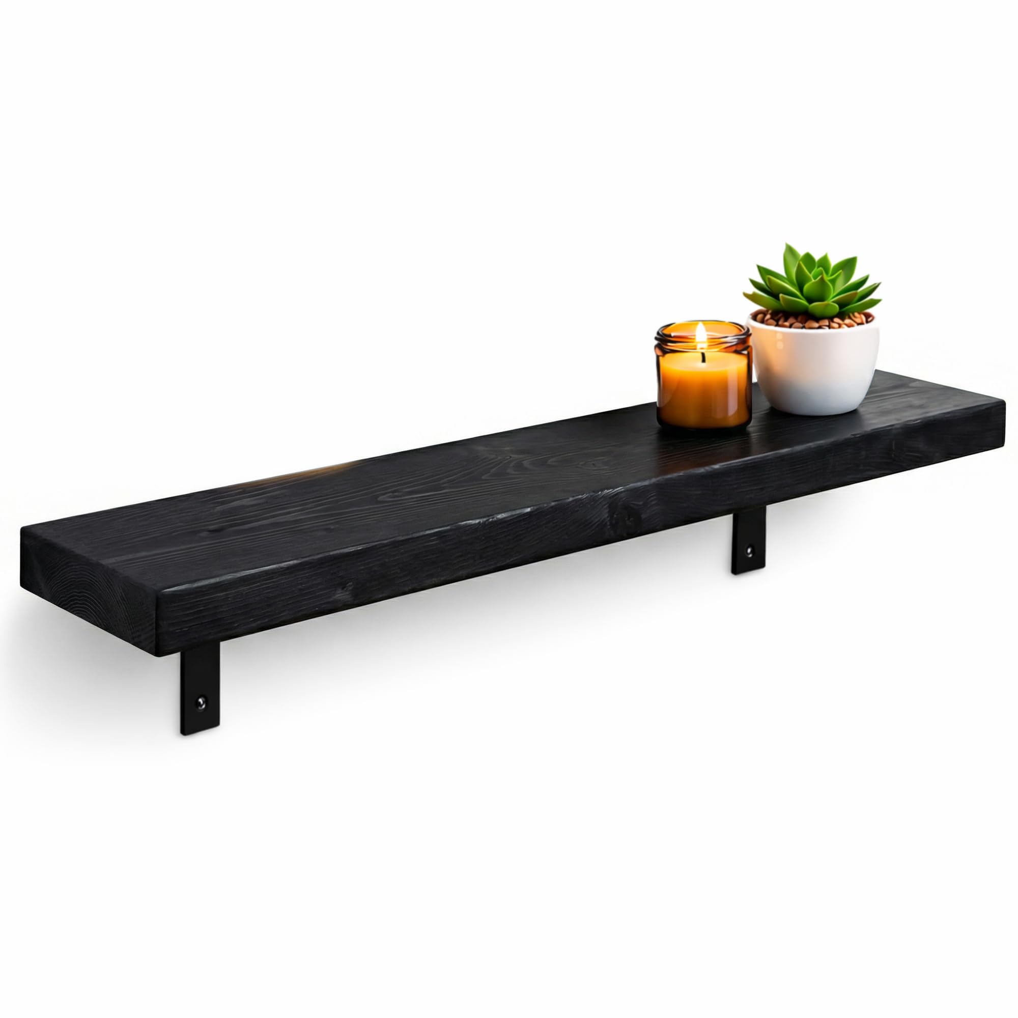 MKGT Radiator Shelf Solid Wood with Brackets | Rustic Wood Above Radiator | Radiator Cover Shelf for Hallway & Living Room – UK Handmade (Black, 90 cm)