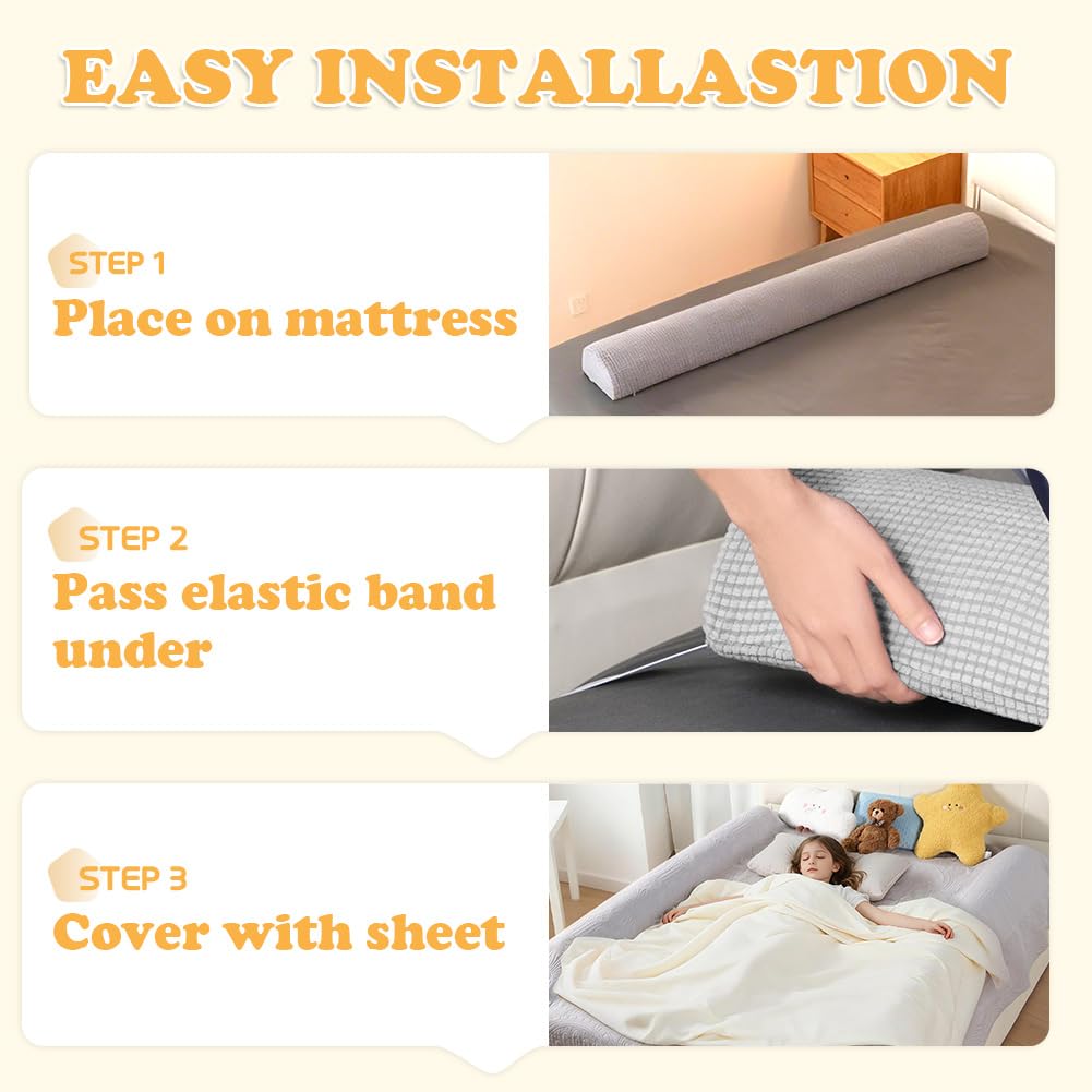 DUJUIKE Barrera De Seguridad para Cama Infantil, Protector De Espuma, Barandilla Portátil para Bebés Y Ancianos, Ligera Parachoques De Cama, Protección contra Caídas (Gris Claro, 1-Pack (150cm))