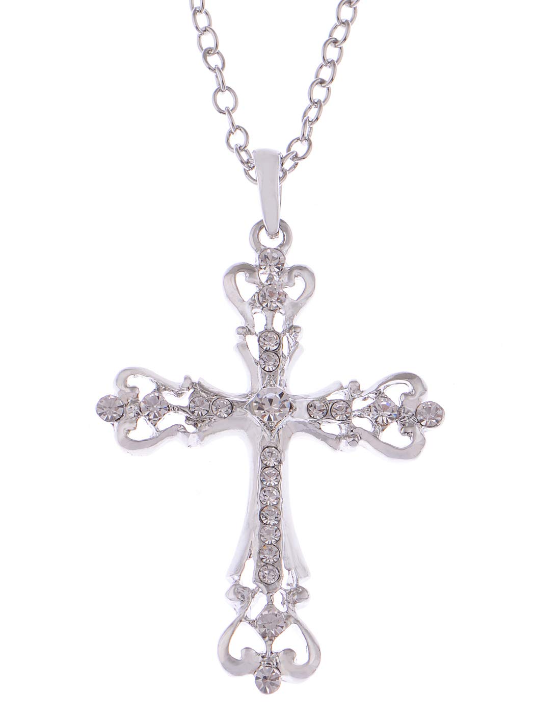 ALILANGWomens Black Silver Clear Crystal Rhinestones Celtic Holy Cross Pendant Necklace, Silver