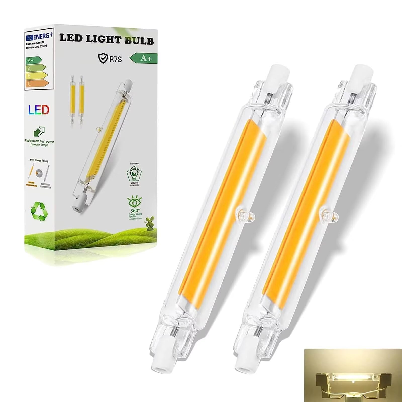 R7S 118mm LED Dimmable, 20W Equivalent to 200W Halogen, Natural White 4000K 2000LM, 360° Beam Angle for Ceiling Floodlight, 2PCS